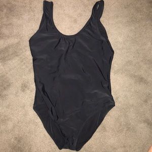 Black one piece swimsuit with low back
